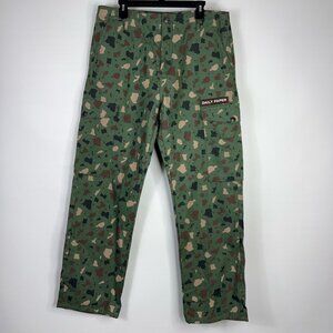 Daily Paper Mens Cargo Pants Green Abstract Pockets Flat Front Cotton XL New